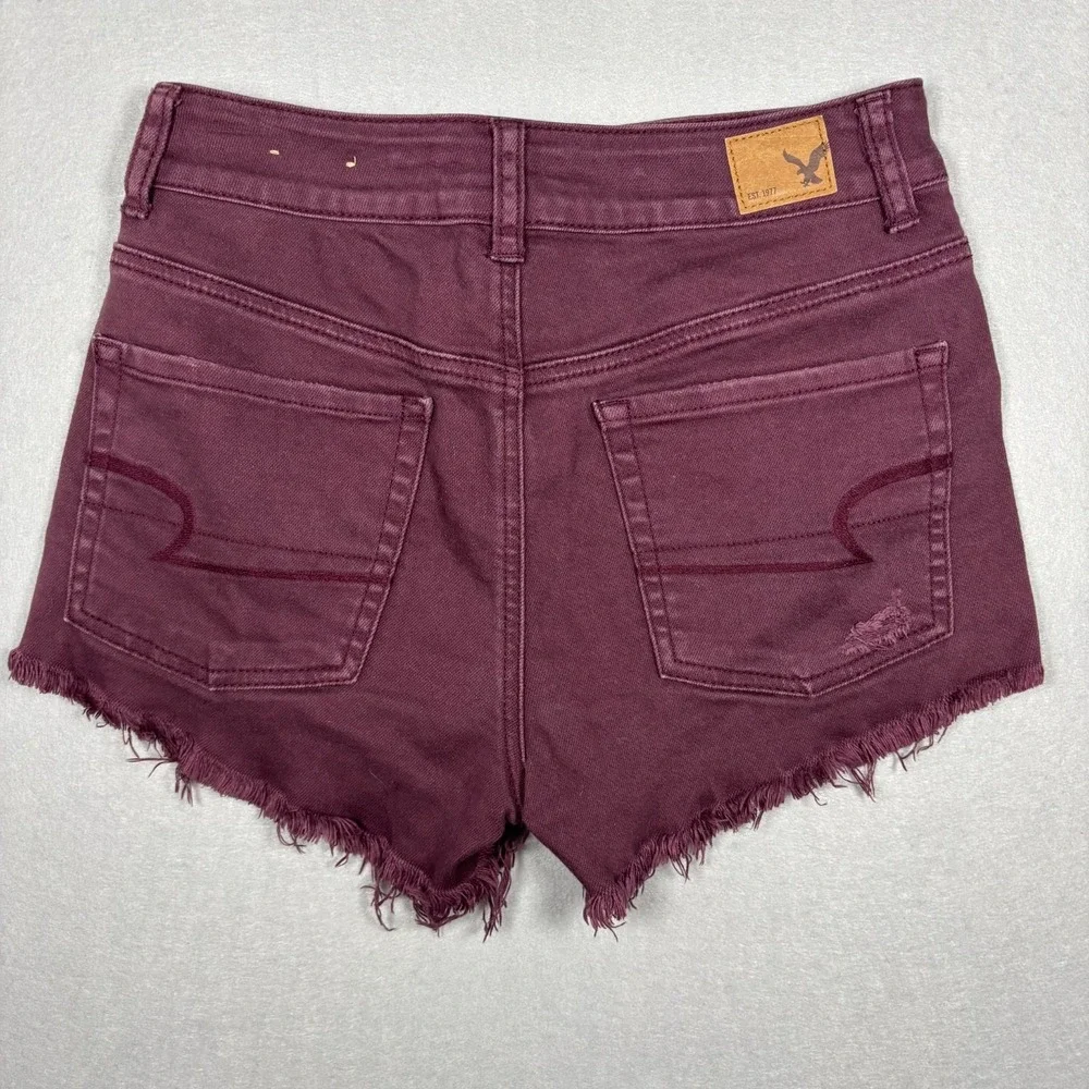 American Eagle Outfitters Cut-off Shorts Women's Size 2 Stretch Burgundy 3" - Picture 2 of 8